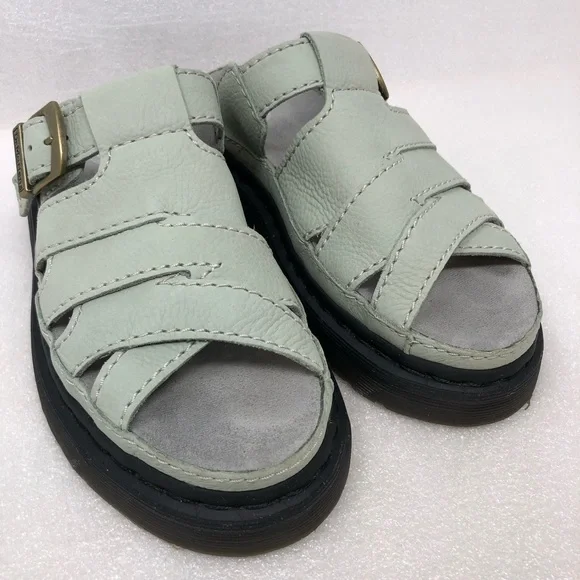 Dr. Martens Sandals Maxxy Buttery Soft Leather Sage Green Slides - Picture 14 of 15